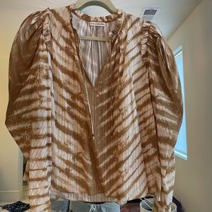 Ulla Johnson mustard tiger long sleeve blouse, size 8